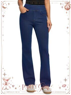 High Waisted Pull On Bootcut Stretch Denim Jeans Tummy Control Pockets